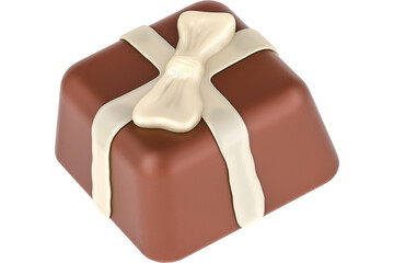 Square chocolate candy with decoration, transparent background