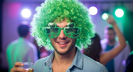 Celebrating st patrick's day green wig shamrock glasses party festive fun celebration lucky irish holiday 100