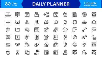 Daily Planner and Productivity Line Icon Set Modern Minimal Outline Symbols for Schedule, Task, and Time Management