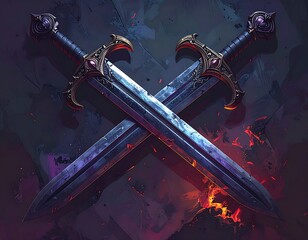 Two crossed swords on a fiery background