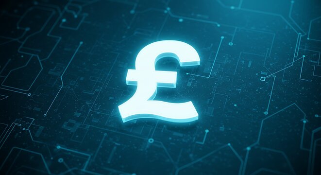 Digital pound symbol illuminated against futuristic circuit board background - Powered by Adobe