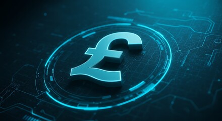 Digital pound symbol in futuristic technology concept background design