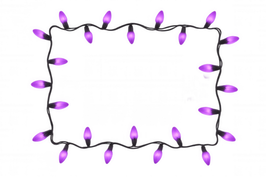 Purple string lights forming a decorative rectangular border frame, glowing festive garland design