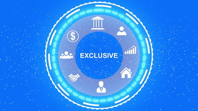 A Exclusive concept button on a futuristic ,Blue holographic advanced HUD circle platform glowing dots digital luxurious wave particles flows background. 4k animation motion graphic video...