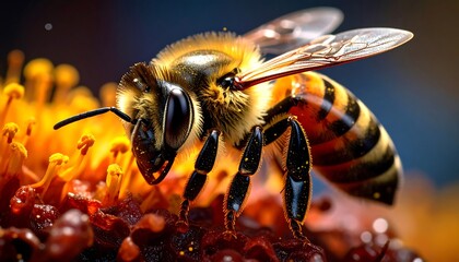 Close-up macro of a bee on a flower