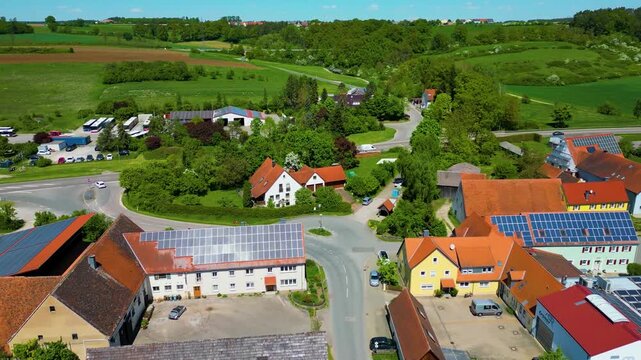 4K Aerial Drone Video of Fields and Farmhouses in the Village of Sachsen near Ansbach, Germany