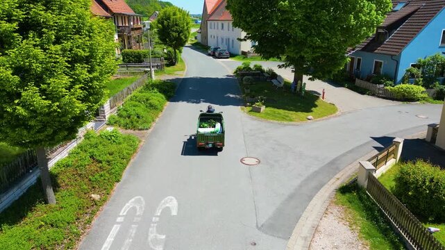 4K Aerial Drone Video of Farming Fields and Farmhouses in the Village of Sachsen near Ansbach, Germany