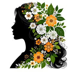 Woman's profile with floral hair