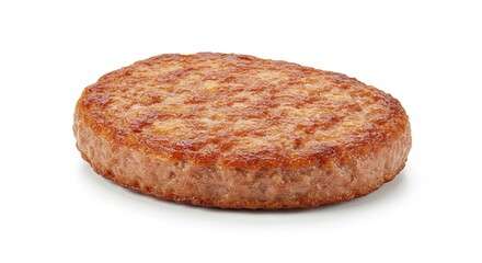 A single cooked sausage patty isolated on a white background.