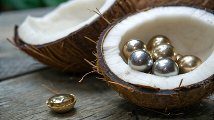Creative Coconut With Silver Balls Inside