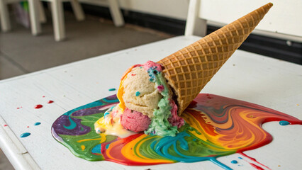 Colorful Ice Cream Cone With Swirl Topping