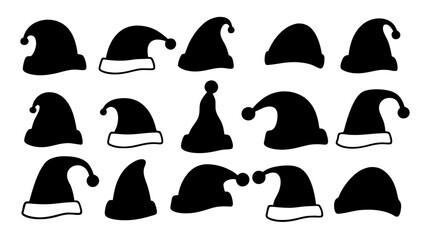 Silhouettes of Christmas hats. Santa Claus
