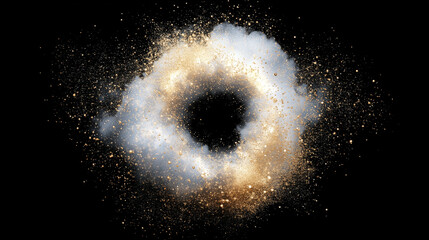 An explosive abstract corona of golden and white energy erupting from a dark center, sending out waves of luminous particles.