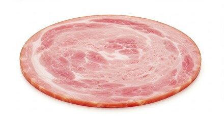 A single slice of smoked ham with visible fat marbling.