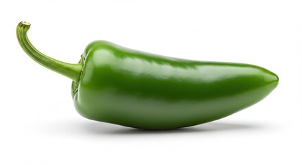 A single vibrant green jalapeno pepper isolated on a clean white background.