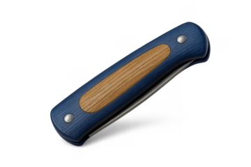 Blue and wood folding pocket knife closed
