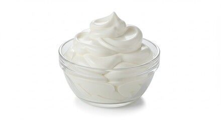 Bowl of Creamy Sour Cream on White Background.