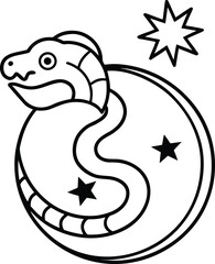 mayan serpent winding around celestial globe illustration on transparent background