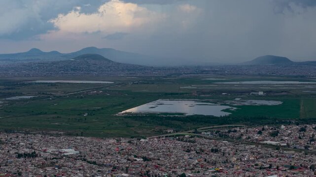 Aerial view of the Texcoco ecological park reserve, seen from Ecatepec