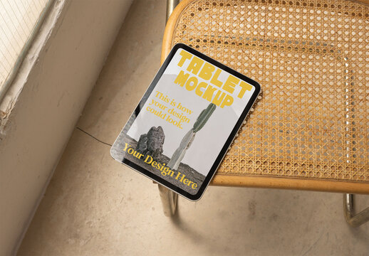 Mockup of Tablet on a Chair in Sunlight