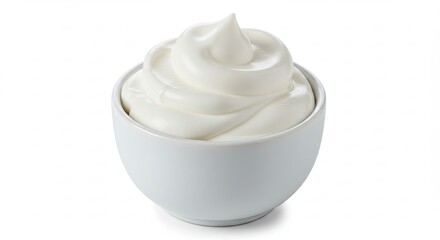 Creamy White Yogurt or Whipped Cream in a White Bowl.