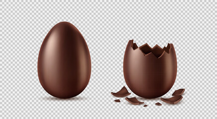 Chocolate Easter Egg Whole and Broken On Transparent Background Vector Illustration