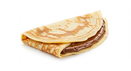 Delicious Crepe Filled With Chocolate Hazelnut Spread Isolated on White Background.