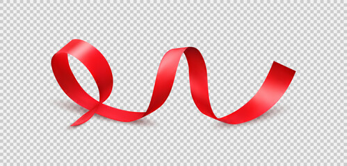 Red Ribbon Decoration on Transparent Background Vector Illustration