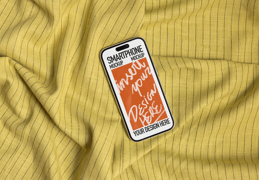 Mobile Phone Mockup on Yellow Fabric