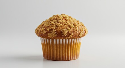 Delicious Muffin with Crumble Topping on a White Background.