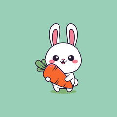 Cute white bunny holding a carrot.