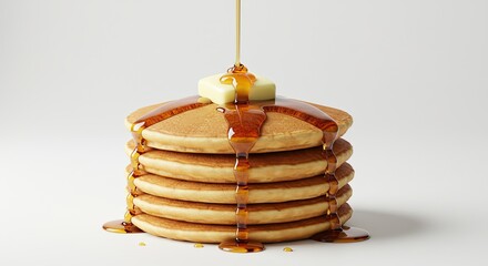 Delicious Stack of Golden Pancakes Drizzled with Syrup and Butter.