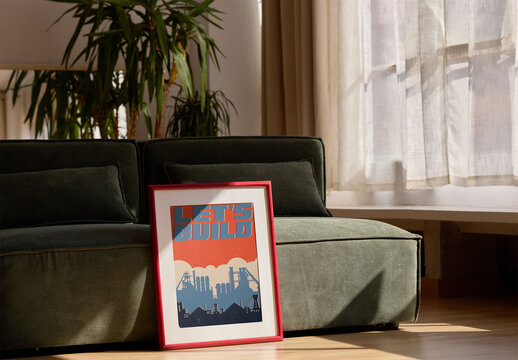 Mockup of Bright Room With Empty Frame on Couch