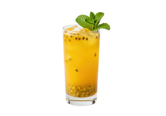Passion Fruit Cocktail with Mint Garnish on White