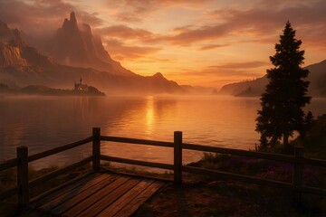 view of a sunset on a lake