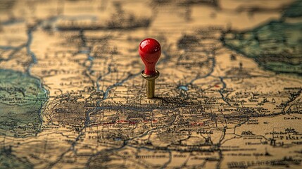 A map features a bold red location pin, pinpointing a precise destination.
