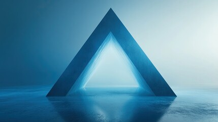 A minimalist 3D triangle structure set against a blue gradient background.