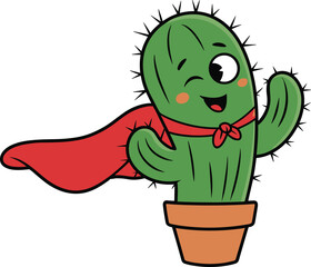 Funny Cartoon Cactus Character in a Flowerpot with Pink Heart-Shaped Eyes and a Tongue Sticking Out, In Love Vector Illustration for Valentine's Day Design.