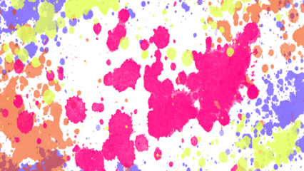 Watercolor splashes. Pink yellow blue watercolor paint splashes background PNG with transparent texture, abstract artistic ink stains pattern for web, print, posters, packaging, creative design