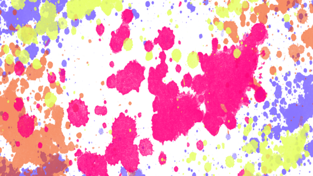 Watercolor splashes. Pink yellow blue watercolor paint splashes background PNG with transparent texture, abstract artistic ink stains pattern for web, print, posters, packaging, creative design