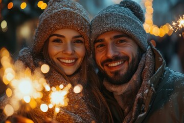 Couple holding sparklers.