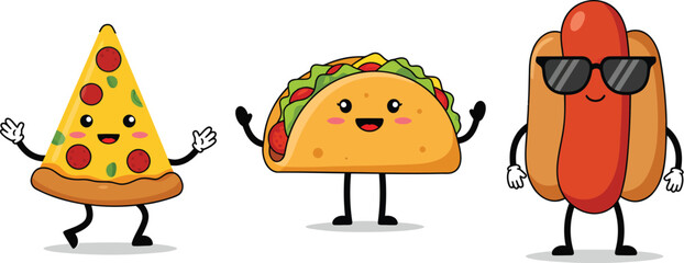 Happy Fast Food Characters Dancing Together