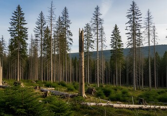 Silent Sentinels: An exploration of a forest landscape showcasing the resilience of the natural world facing