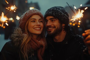 Couple holding sparklers.