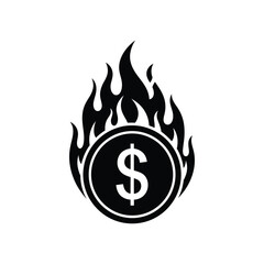Burning money icon vector illustration design concept of financial crisis, inflation, or economic recession in a flat style