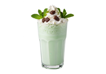 Refreshing Mint Chocolate Chip Milkshake on White