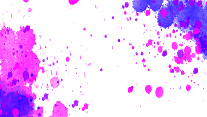 Watercolor splashes. Blue purple watercolor paint splashes background PNG with transparent texture, abstract artistic ink stains pattern for web, print, textile, posters, packaging, creative design