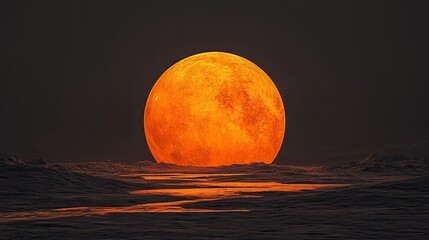 An abstract orange sphere set against a dark, moody horizon. 