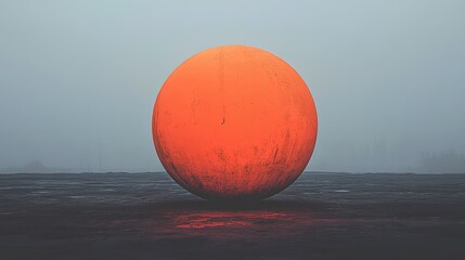 An abstract orange sphere set against a dark, moody horizon. 