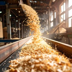 Wood chips on a conveyor belt